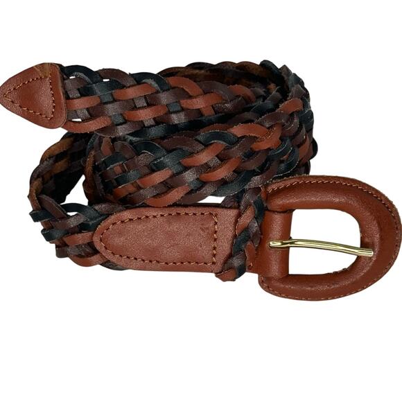 Braided Leather Belt Size XL Multicolored Brown Black Unisex Classic 90s Style - Picture 1 of 4